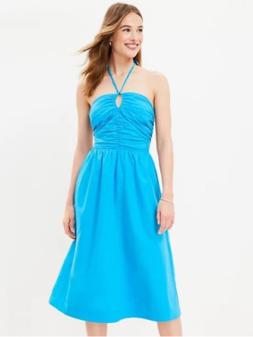 LOFT Bright Turquoise Strapless Halter Midi Dress